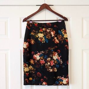 Size 10 Lined Floral Cynthia Rowley Black Pencil Skirt Maximalist Whimsical